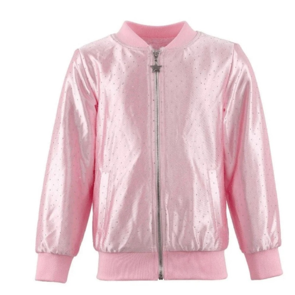 Lola + The Boys pretty in pink sparkle bomber jacket nwt